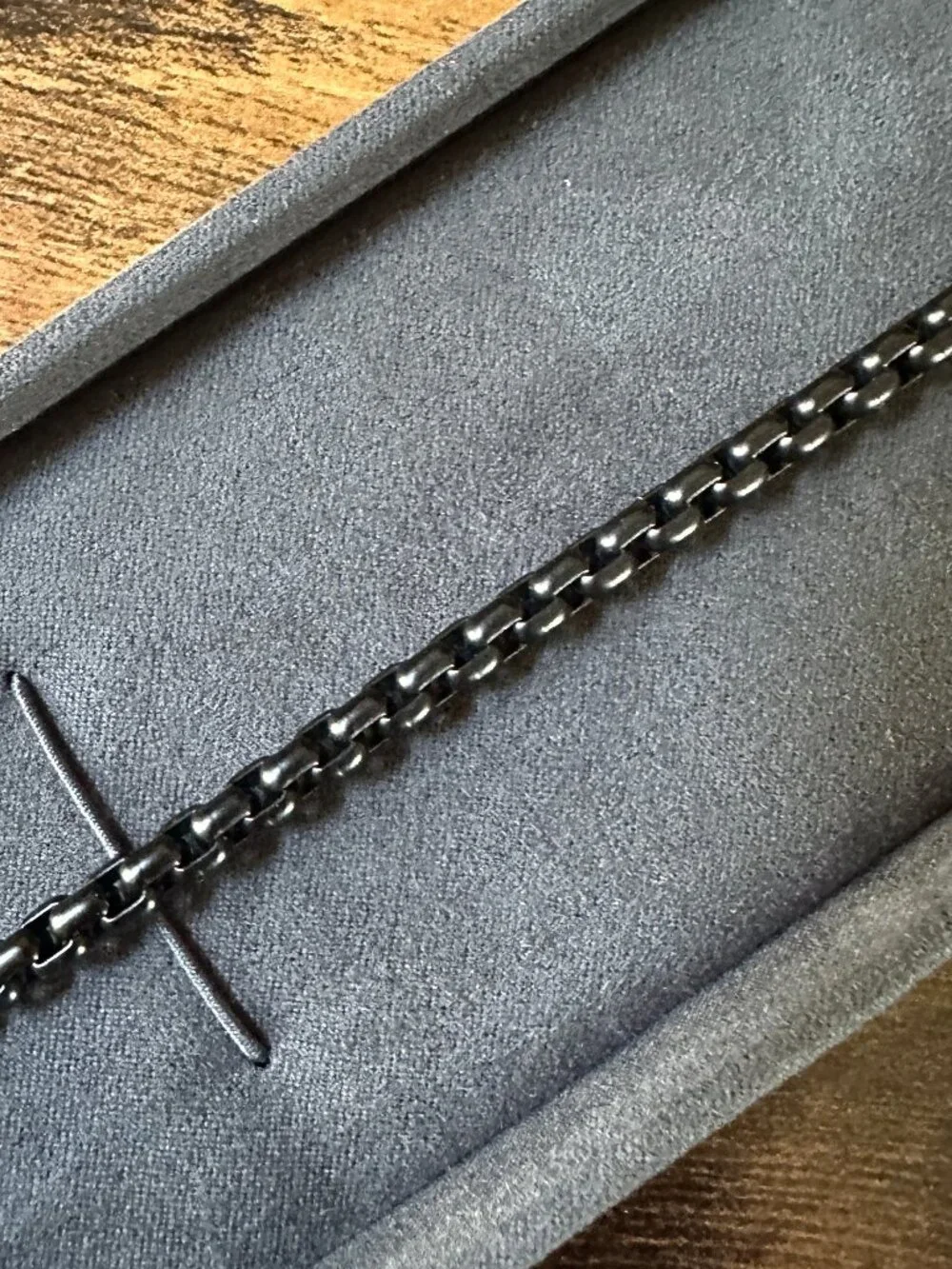 David Yurman Box Chain Bracelet in Darkened Sterling Silver and Stainless Steel
